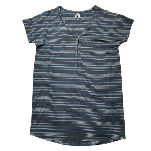 Pact Gray Striped T-Shirt Dress Size Medium Women's Organic Cotton Short Sleeves - Picture 1 of 5
